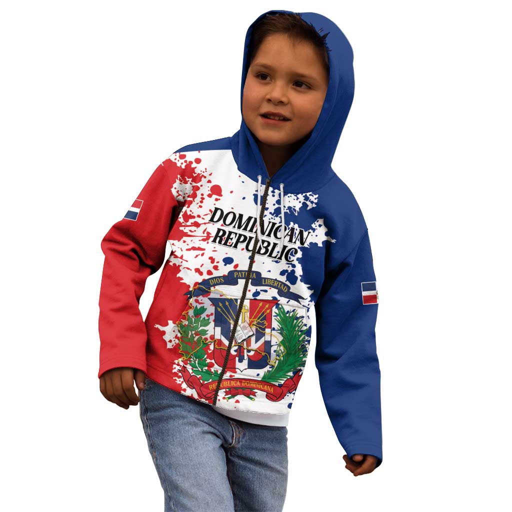 Personalized Dominican Republic Restoration Day Kid Hoodie Coat Of Arms Flag Colors - Wonder Print Shop
