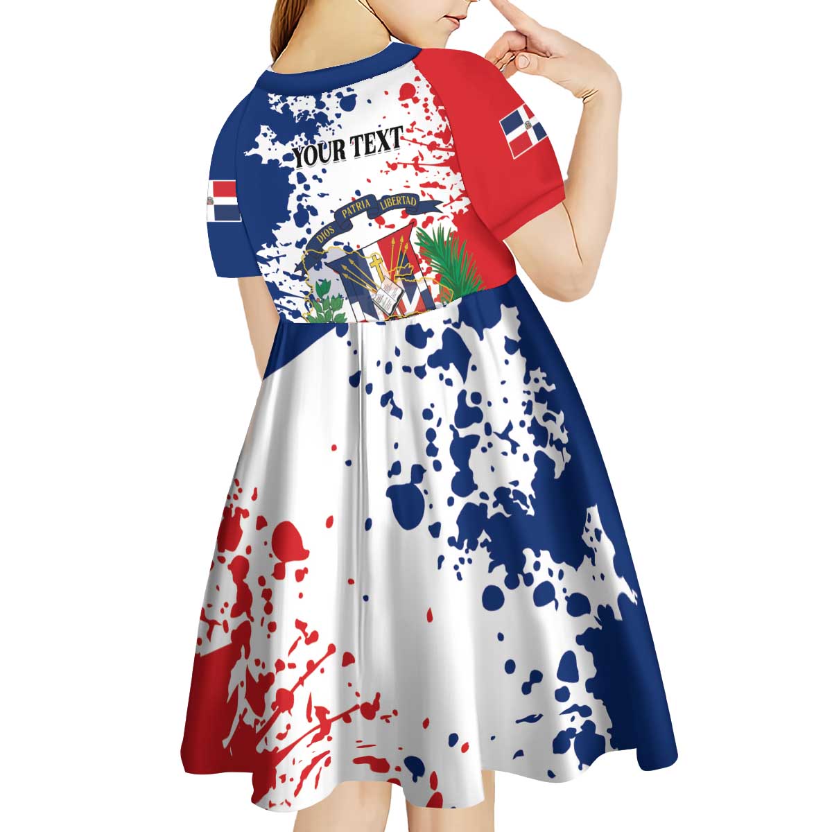 Personalized Dominican Republic Restoration Day Kid Short Sleeve Dress Coat Of Arms Flag Colors - Wonder Print Shop