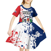 Personalized Dominican Republic Restoration Day Kid Short Sleeve Dress Coat Of Arms Flag Colors - Wonder Print Shop