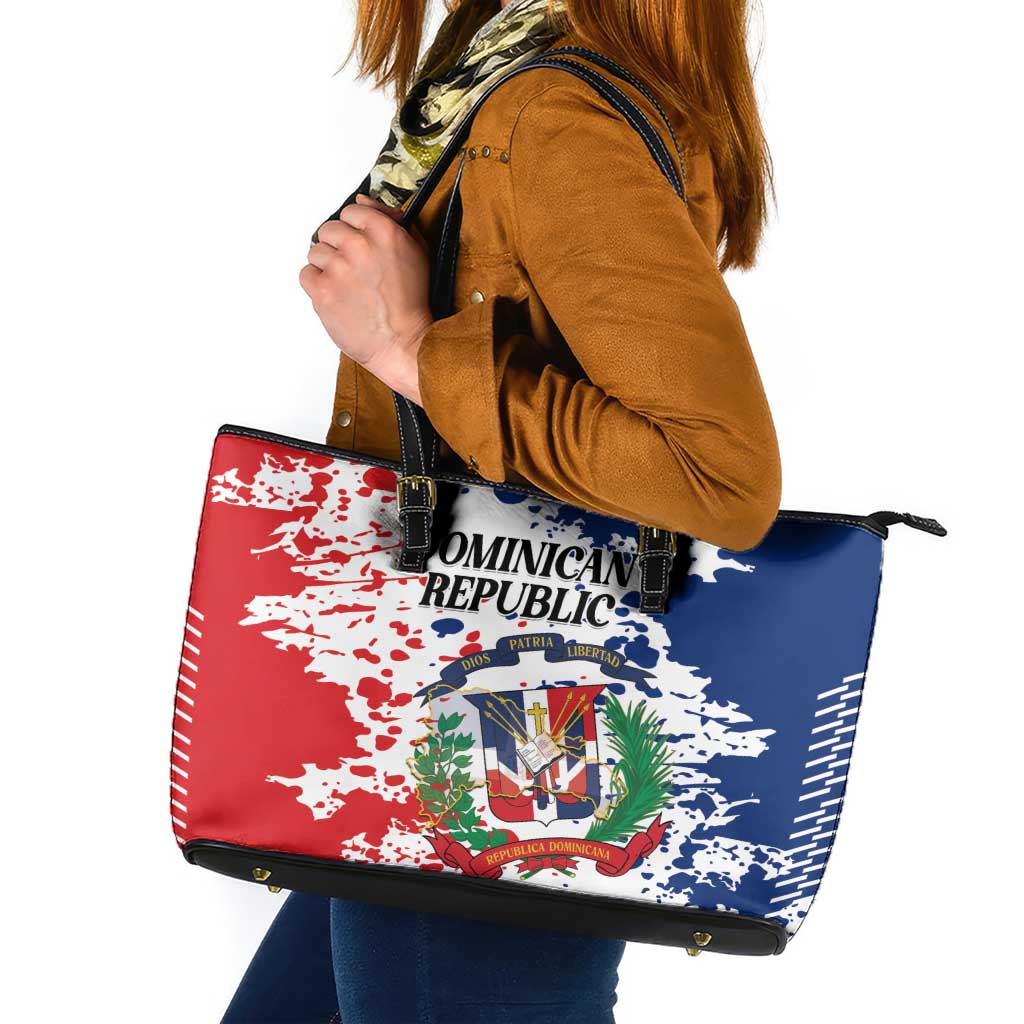 Dominican Republic Restoration Day Leather Tote Bag Coat Of Arms Flag Colors - Wonder Print Shop