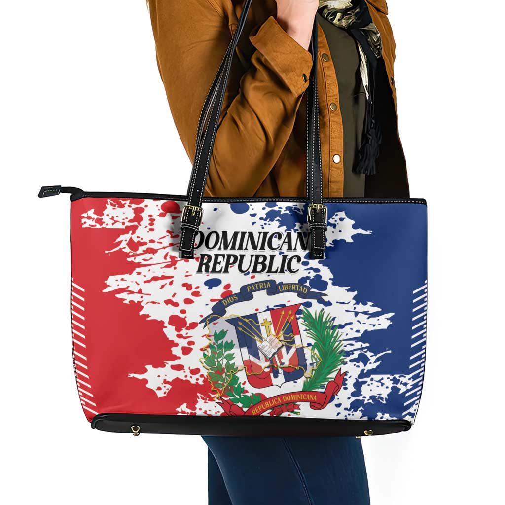 Dominican Republic Restoration Day Leather Tote Bag Coat Of Arms Flag Colors - Wonder Print Shop