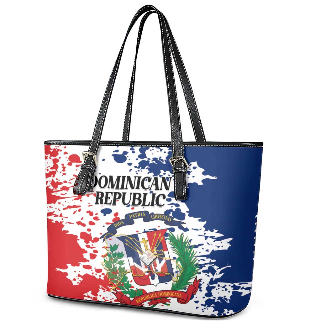 Dominican Republic Restoration Day Leather Tote Bag Coat Of Arms Flag Colors - Wonder Print Shop