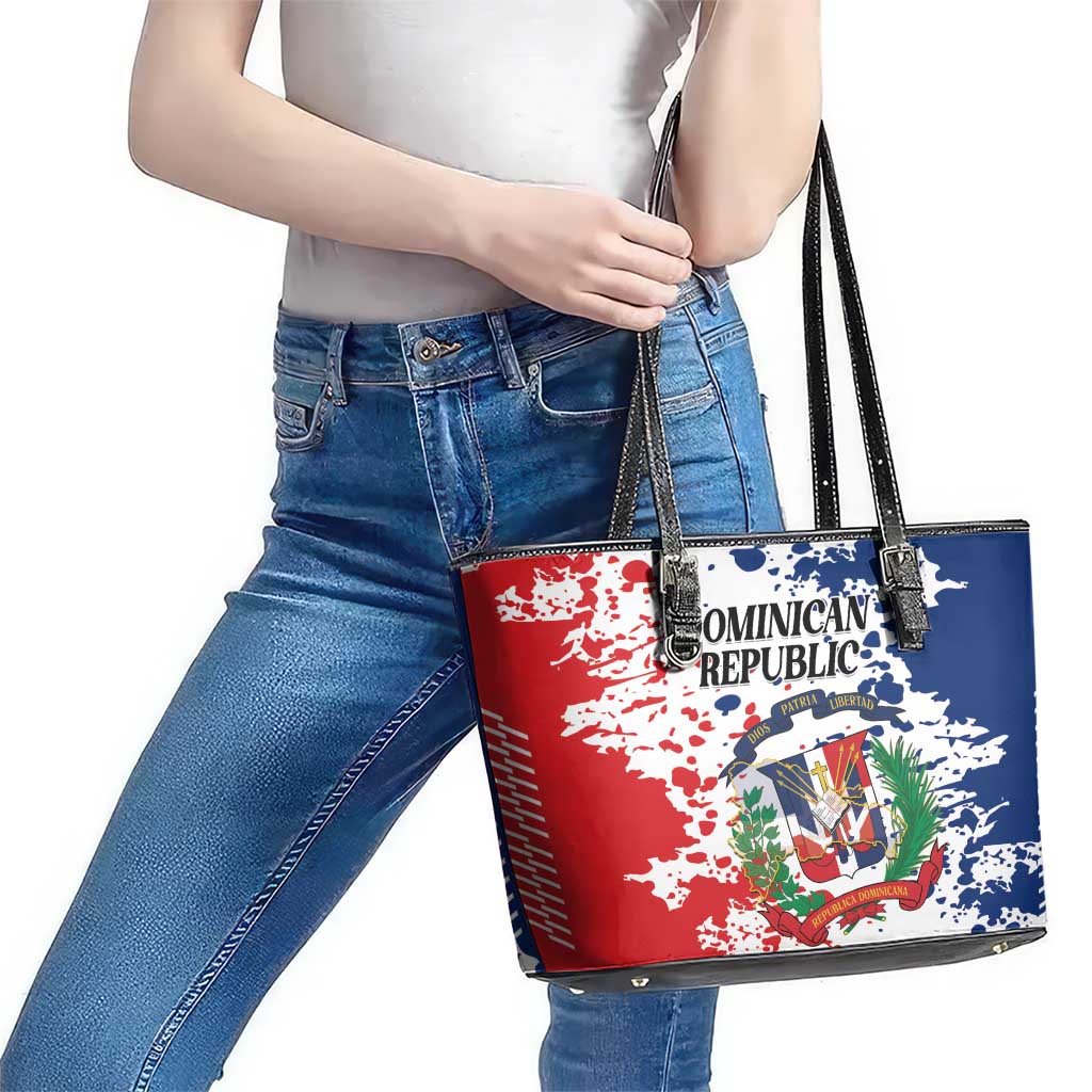 Dominican Republic Restoration Day Leather Tote Bag Coat Of Arms Flag Colors - Wonder Print Shop