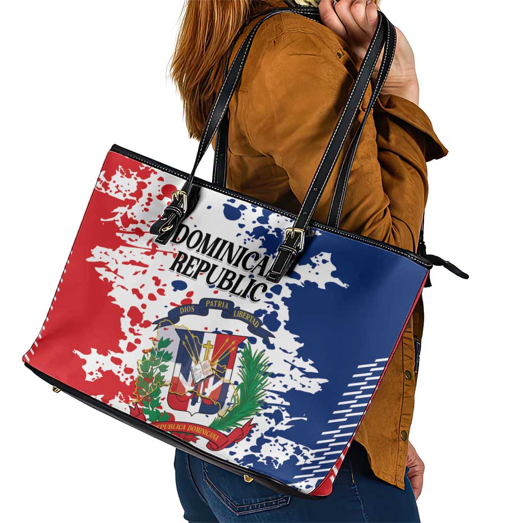 Dominican Republic Restoration Day Leather Tote Bag Coat Of Arms Flag Colors - Wonder Print Shop