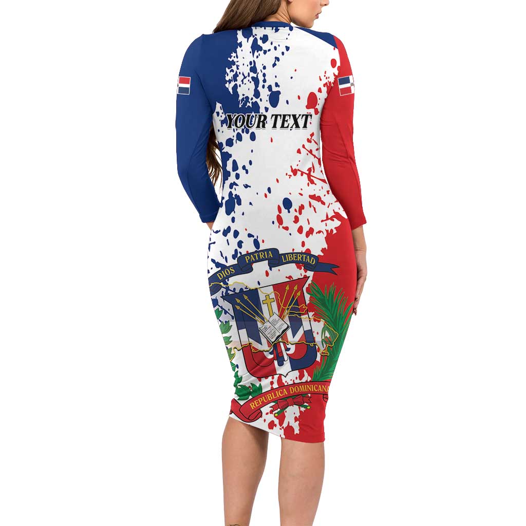Personalized Dominican Republic Restoration Day Long Sleeve Bodycon Dress Coat Of Arms Flag Colors - Wonder Print Shop