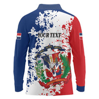 Personalized Dominican Republic Restoration Day Long Sleeve Polo Shirt Coat Of Arms Flag Colors - Wonder Print Shop