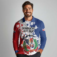 Personalized Dominican Republic Restoration Day Long Sleeve Polo Shirt Coat Of Arms Flag Colors - Wonder Print Shop