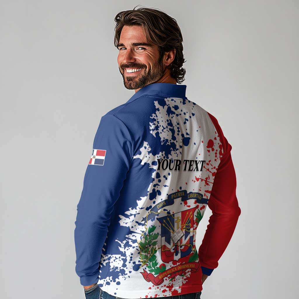 Personalized Dominican Republic Restoration Day Long Sleeve Polo Shirt Coat Of Arms Flag Colors - Wonder Print Shop