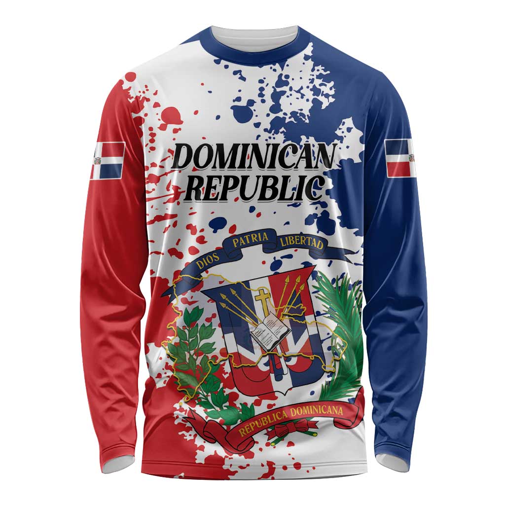 Personalized Dominican Republic Restoration Day Long Sleeve Shirt Coat Of Arms Flag Colors - Wonder Print Shop