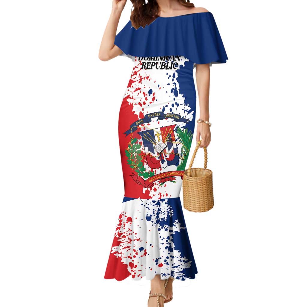 Personalized Dominican Republic Restoration Day Mermaid Dress Coat Of Arms Flag Colors - Wonder Print Shop