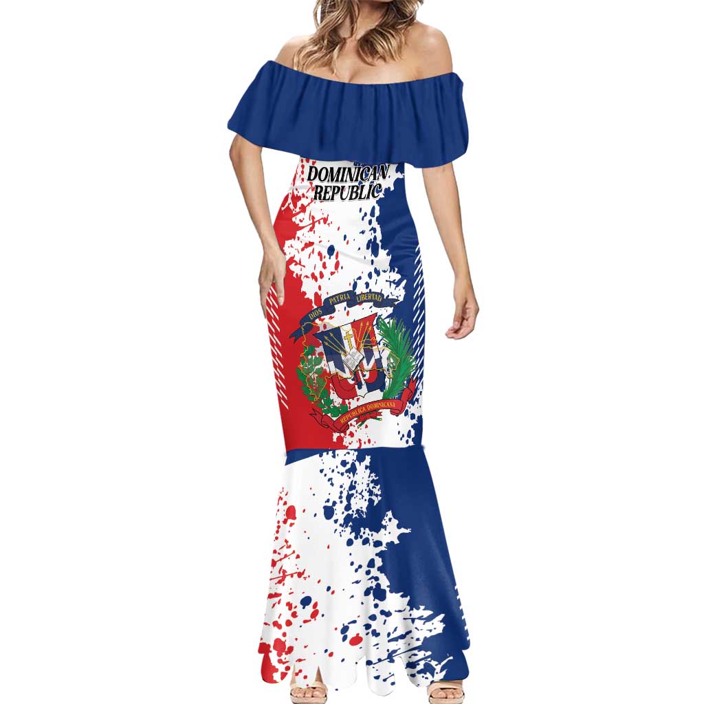 Personalized Dominican Republic Restoration Day Mermaid Dress Coat Of Arms Flag Colors - Wonder Print Shop