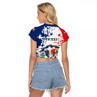 Personalized Dominican Republic Restoration Day Raglan Cropped T Shirt Coat Of Arms Flag Colors - Wonder Print Shop