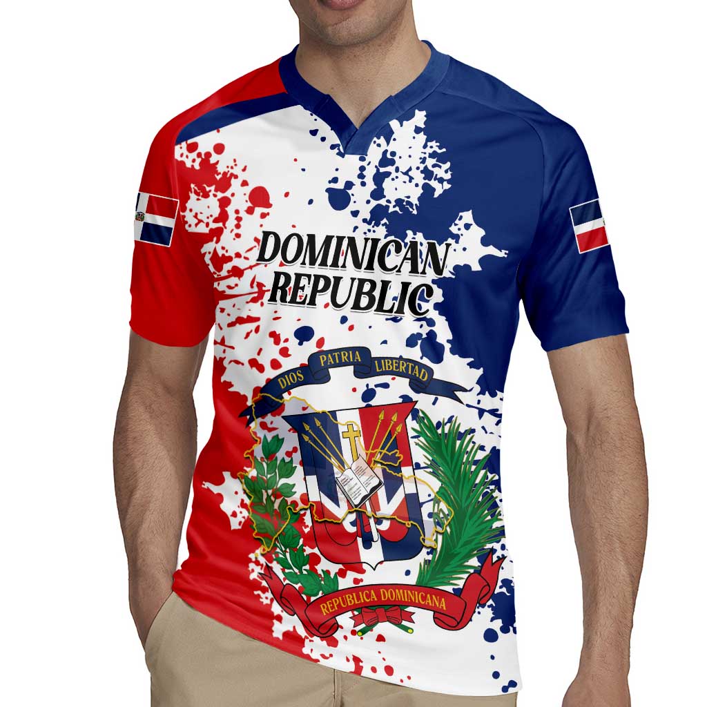 Personalized Dominican Republic Restoration Day Rugby Jersey Coat Of Arms Flag Colors - Wonder Print Shop
