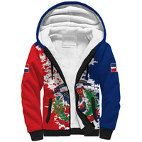 Personalized Dominican Republic Restoration Day Sherpa Hoodie Coat Of Arms Flag Colors - Wonder Print Shop