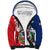 Personalized Dominican Republic Restoration Day Sherpa Hoodie Coat Of Arms Flag Colors - Wonder Print Shop