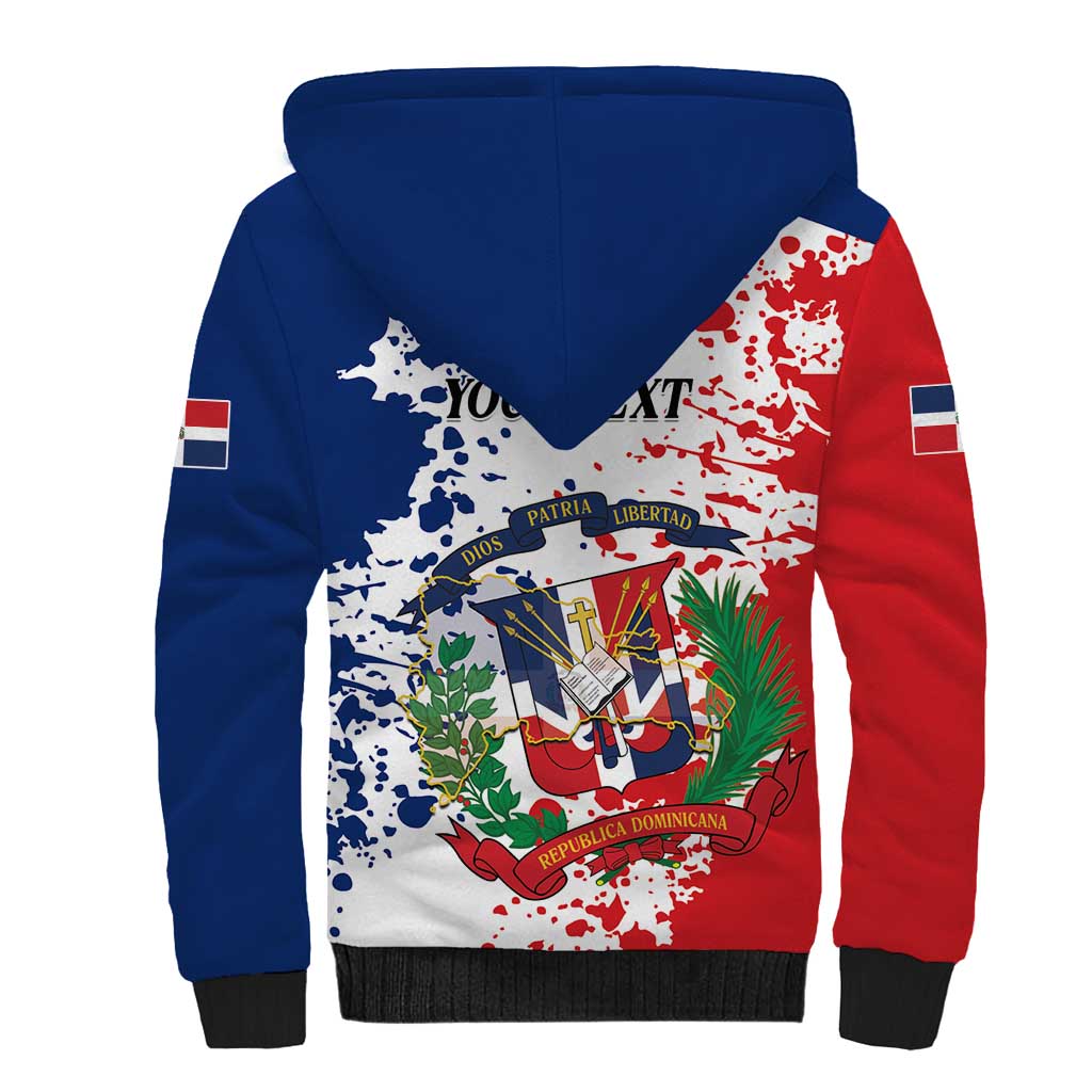 Personalized Dominican Republic Restoration Day Sherpa Hoodie Coat Of Arms Flag Colors - Wonder Print Shop