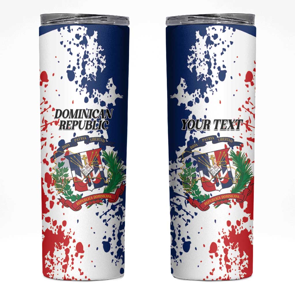 Personalized Dominican Republic Restoration Day Skinny Tumbler Coat Of Arms Flag Colors - Wonder Print Shop