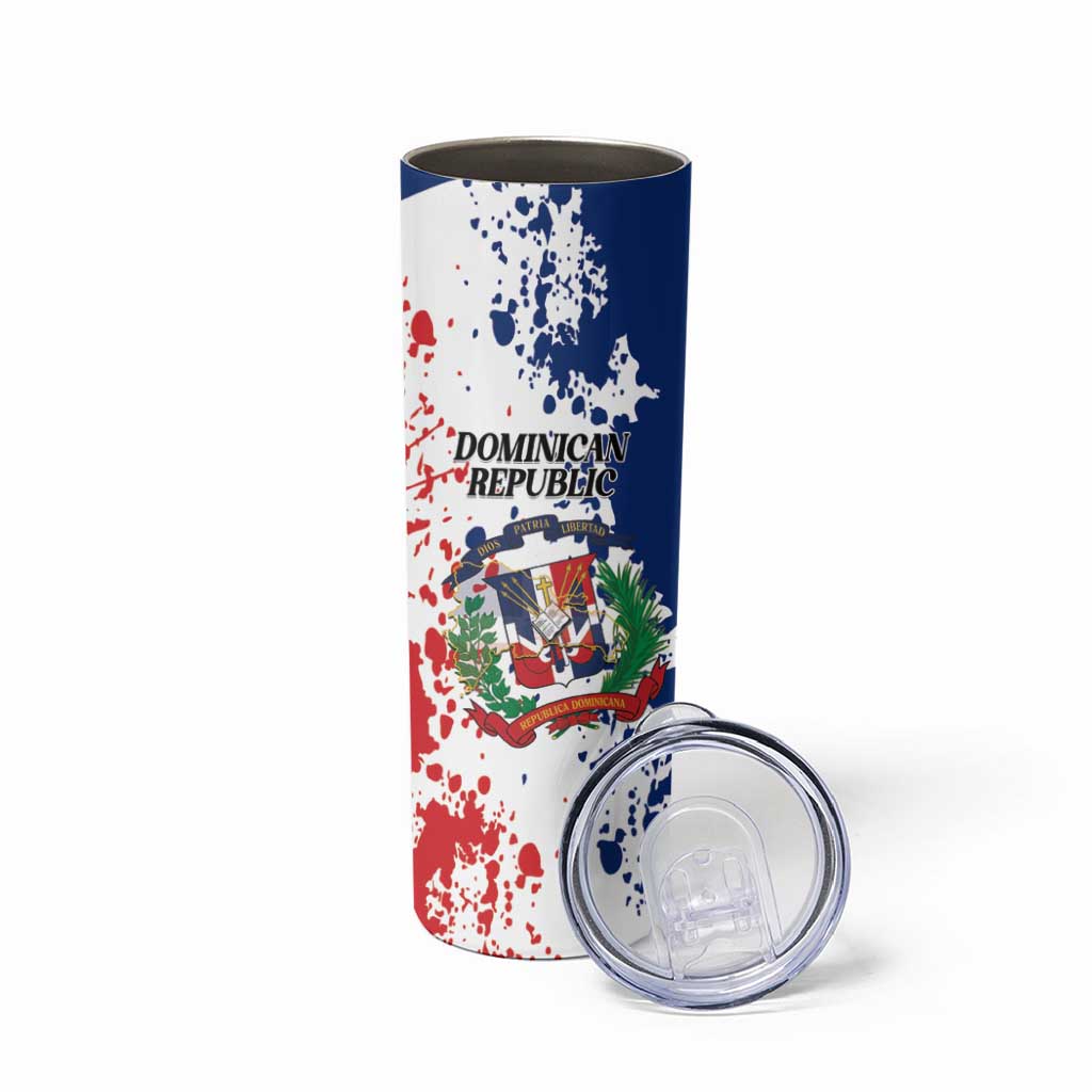 Personalized Dominican Republic Restoration Day Skinny Tumbler Coat Of Arms Flag Colors - Wonder Print Shop