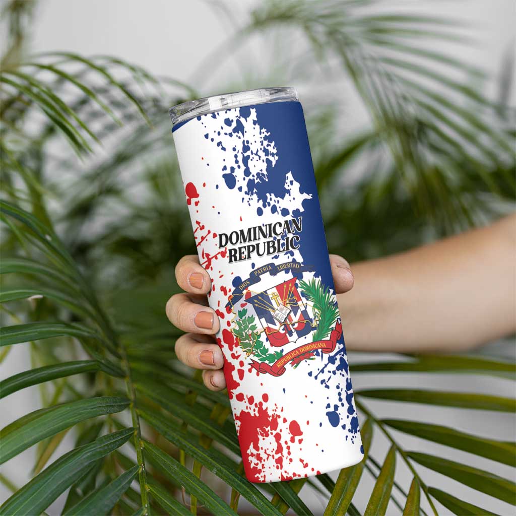 Personalized Dominican Republic Restoration Day Skinny Tumbler Coat Of Arms Flag Colors - Wonder Print Shop