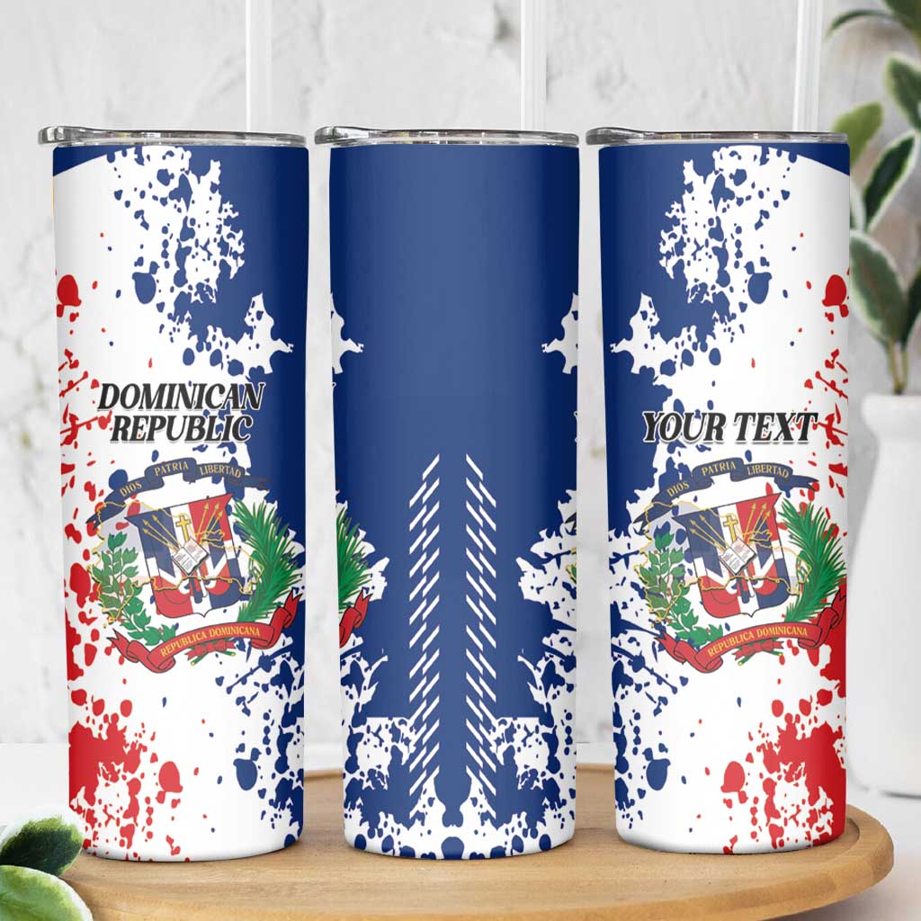 Personalized Dominican Republic Restoration Day Skinny Tumbler Coat Of Arms Flag Colors - Wonder Print Shop