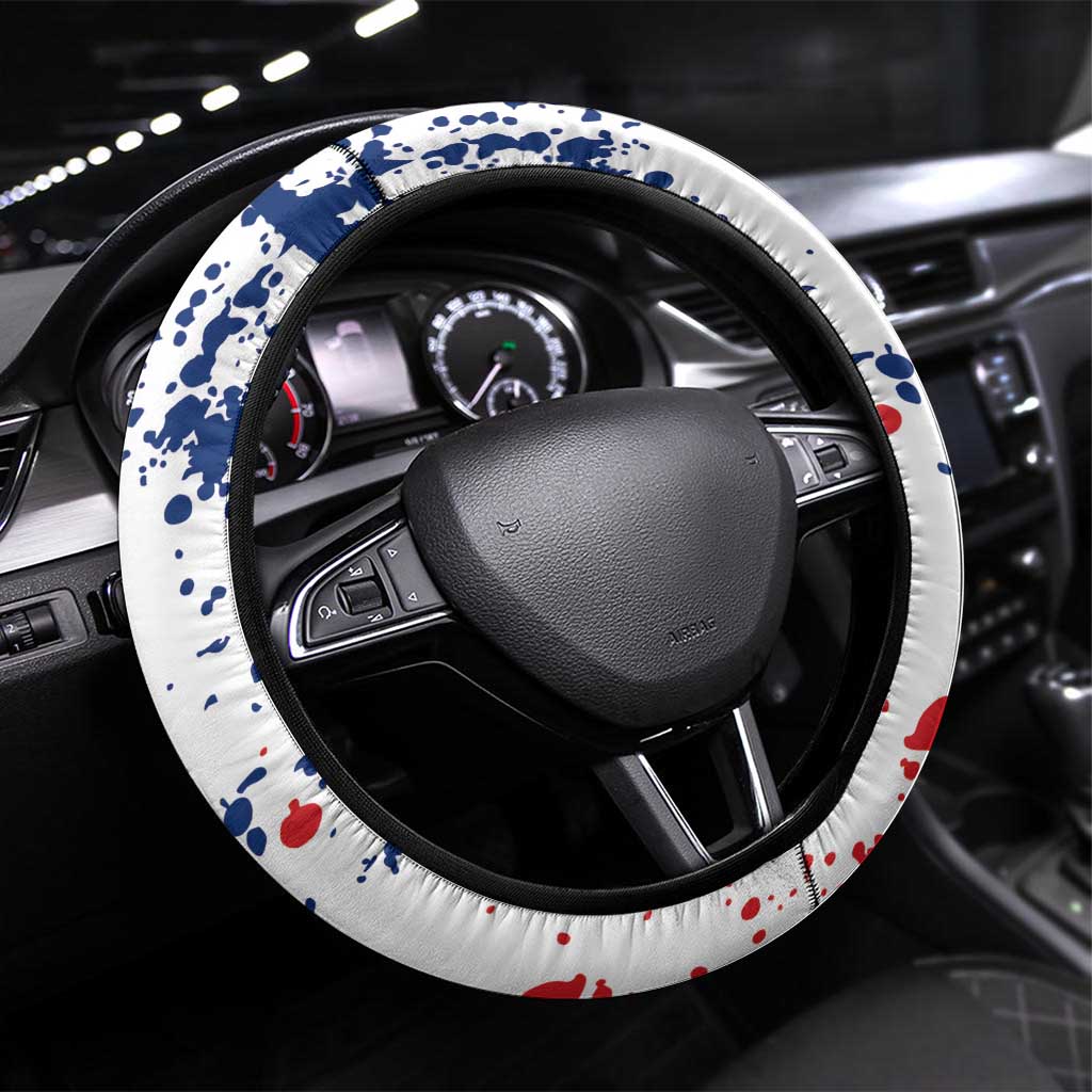 Dominican Republic Restoration Day Steering Wheel Cover Coat Of Arms Flag Colors - Wonder Print Shop