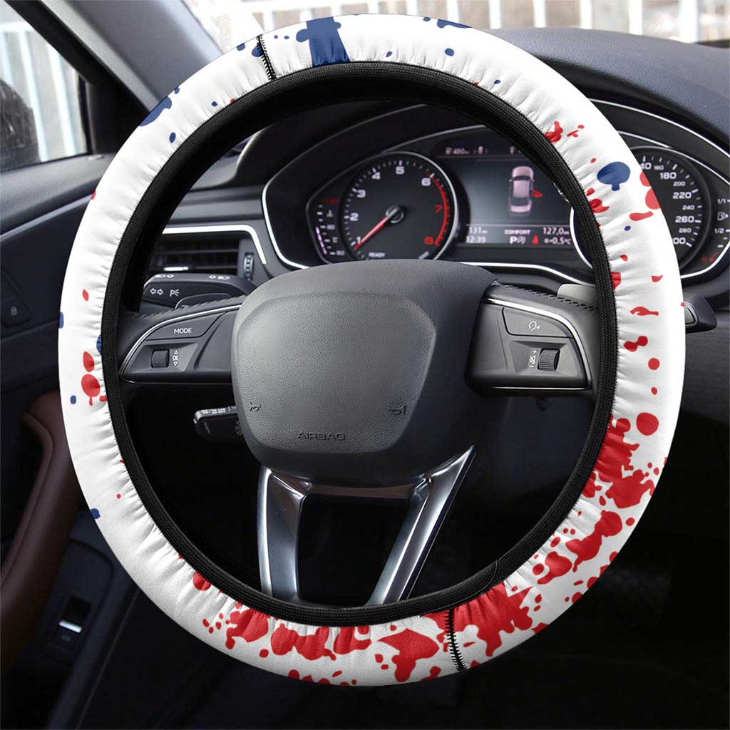 Dominican Republic Restoration Day Steering Wheel Cover Coat Of Arms Flag Colors - Wonder Print Shop