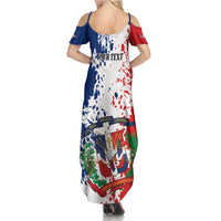 Personalized Dominican Republic Restoration Day Summer Maxi Dress Coat Of Arms Flag Colors - Wonder Print Shop