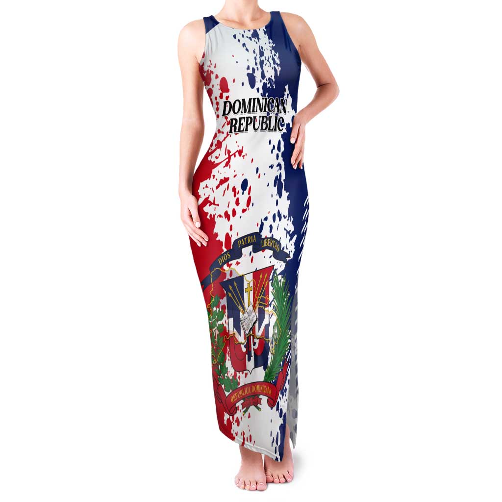 Personalized Dominican Republic Restoration Day Tank Maxi Dress Coat Of Arms Flag Colors - Wonder Print Shop