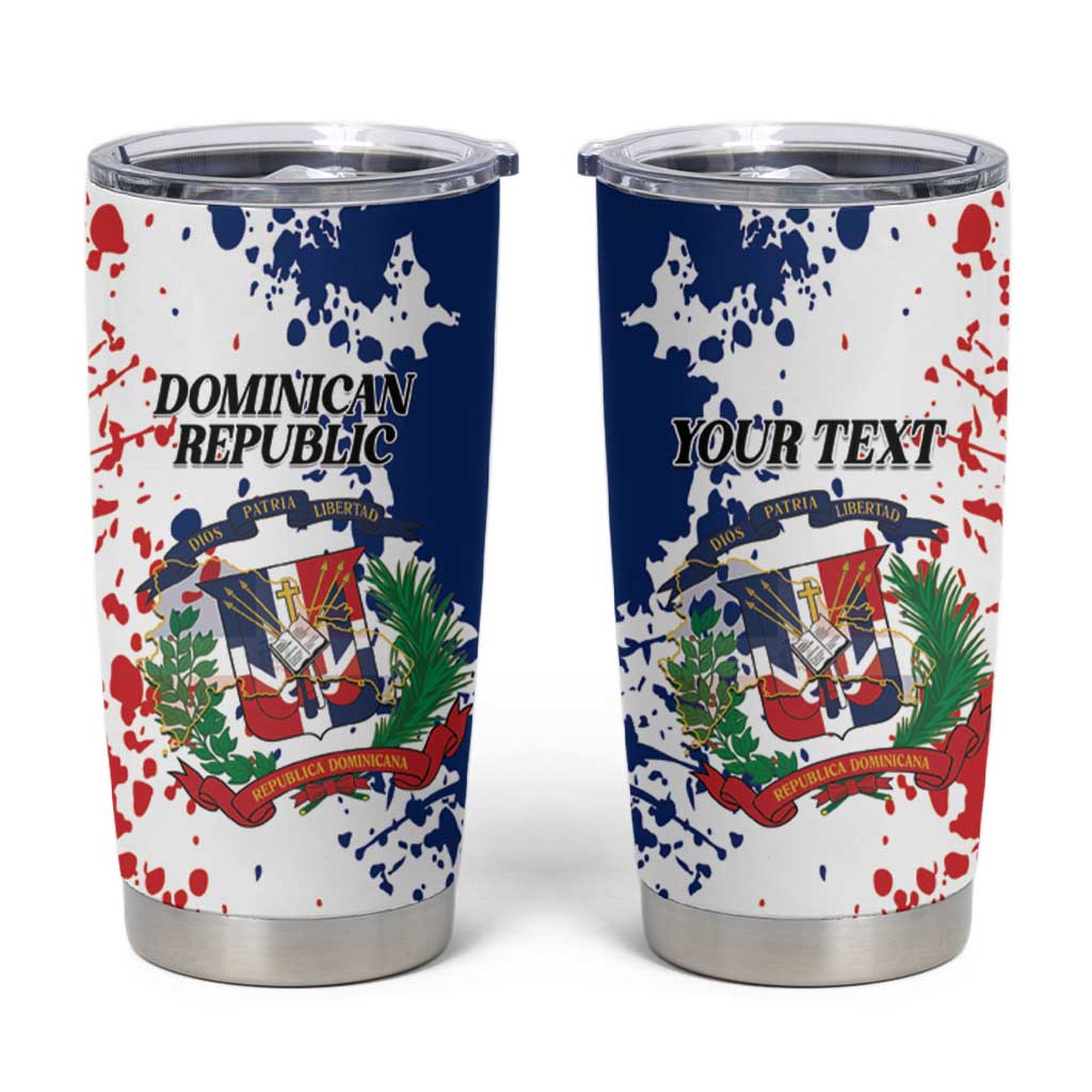Personalized Dominican Republic Restoration Day Tumbler Cup Coat Of Arms Flag Colors - Wonder Print Shop
