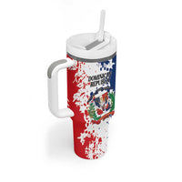 Personalized Dominican Republic Restoration Day Tumbler With Handle Coat Of Arms Flag Colors - Wonder Print Shop