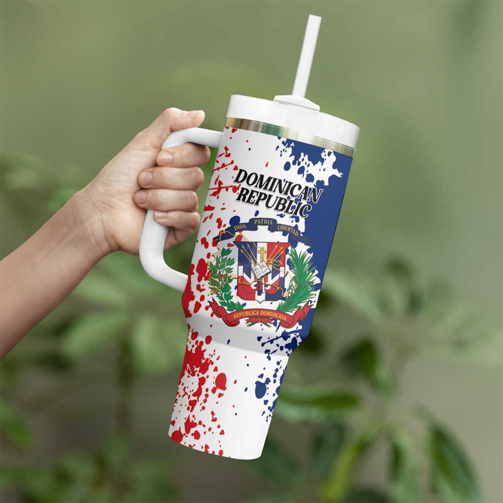 Personalized Dominican Republic Restoration Day Tumbler With Handle Coat Of Arms Flag Colors - Wonder Print Shop