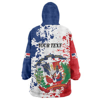 Personalized Dominican Republic Restoration Day Wearable Blanket Hoodie Coat Of Arms Flag Colors - Wonder Print Shop
