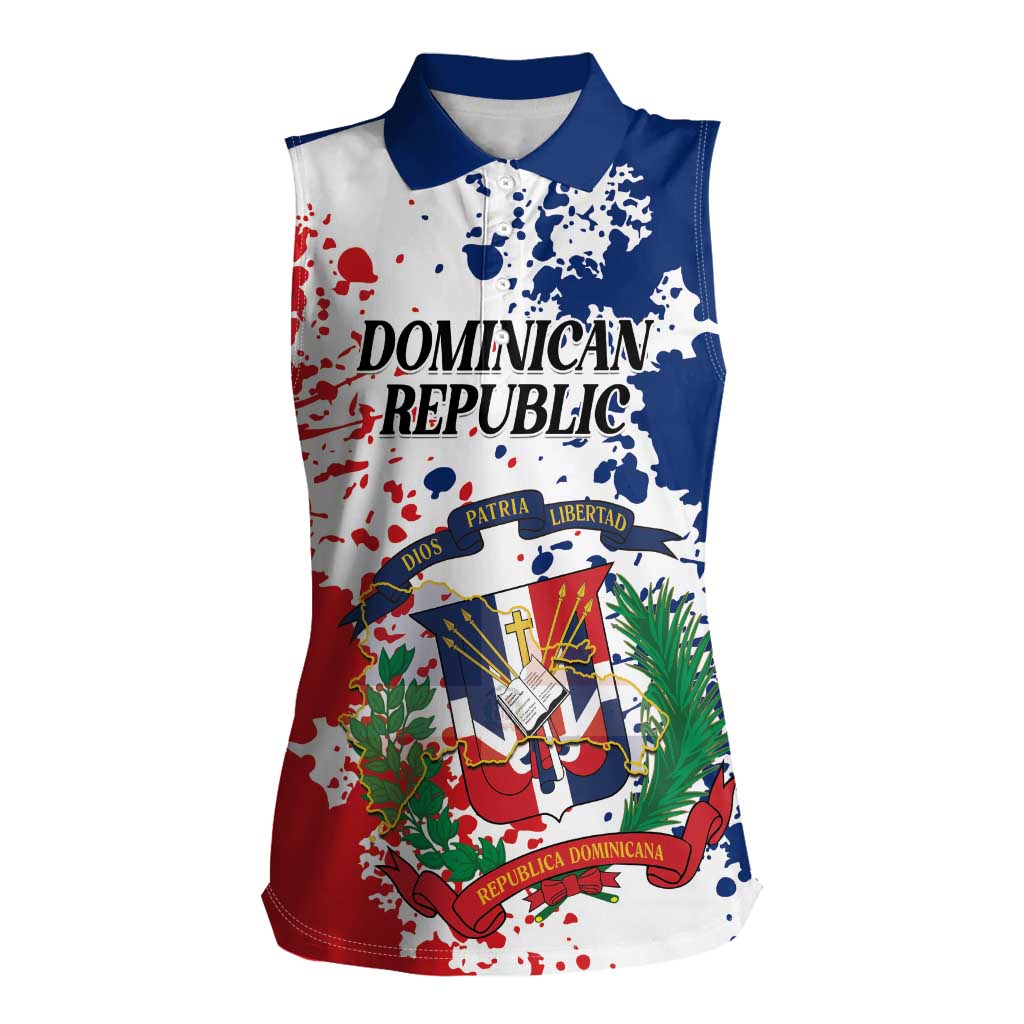 Personalized Dominican Republic Restoration Day Women Sleeveless Polo Shirt Coat Of Arms Flag Colors - Wonder Print Shop
