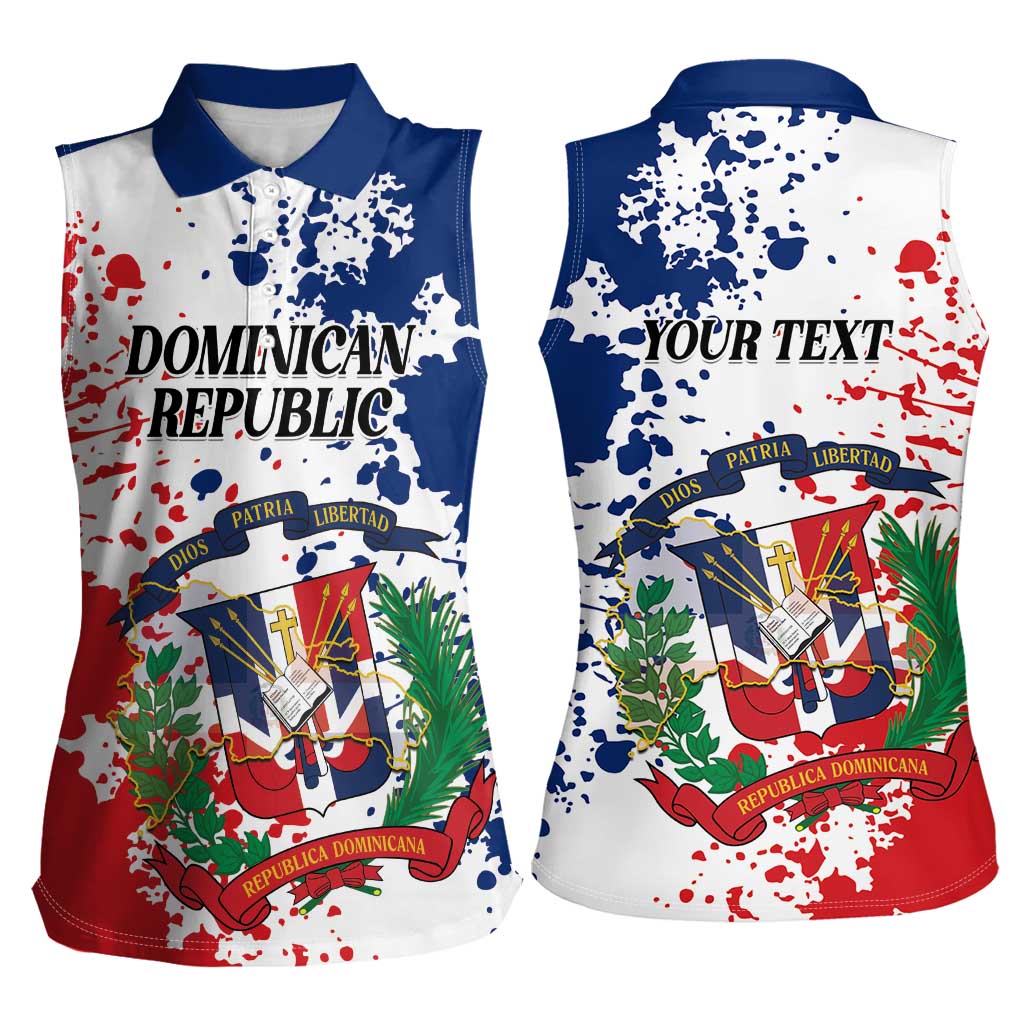 Personalized Dominican Republic Restoration Day Women Sleeveless Polo Shirt Coat Of Arms Flag Colors - Wonder Print Shop