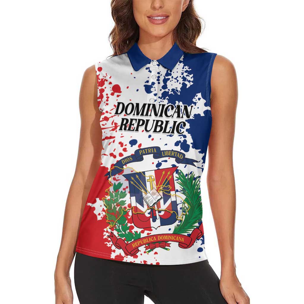 Personalized Dominican Republic Restoration Day Women Sleeveless Polo Shirt Coat Of Arms Flag Colors - Wonder Print Shop