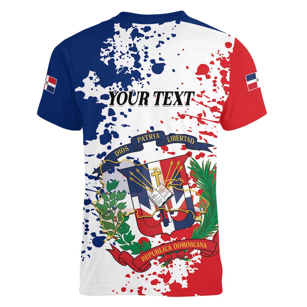 Personalized Dominican Republic Restoration Day Women V-Neck T-Shirt Coat Of Arms Flag Colors - Wonder Print Shop