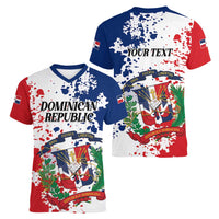 Personalized Dominican Republic Restoration Day Women V-Neck T-Shirt Coat Of Arms Flag Colors - Wonder Print Shop