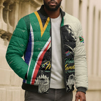 Personalized Nelson Mandela Day Bomber Puffer Jacket South Africa Vintage Stylized
