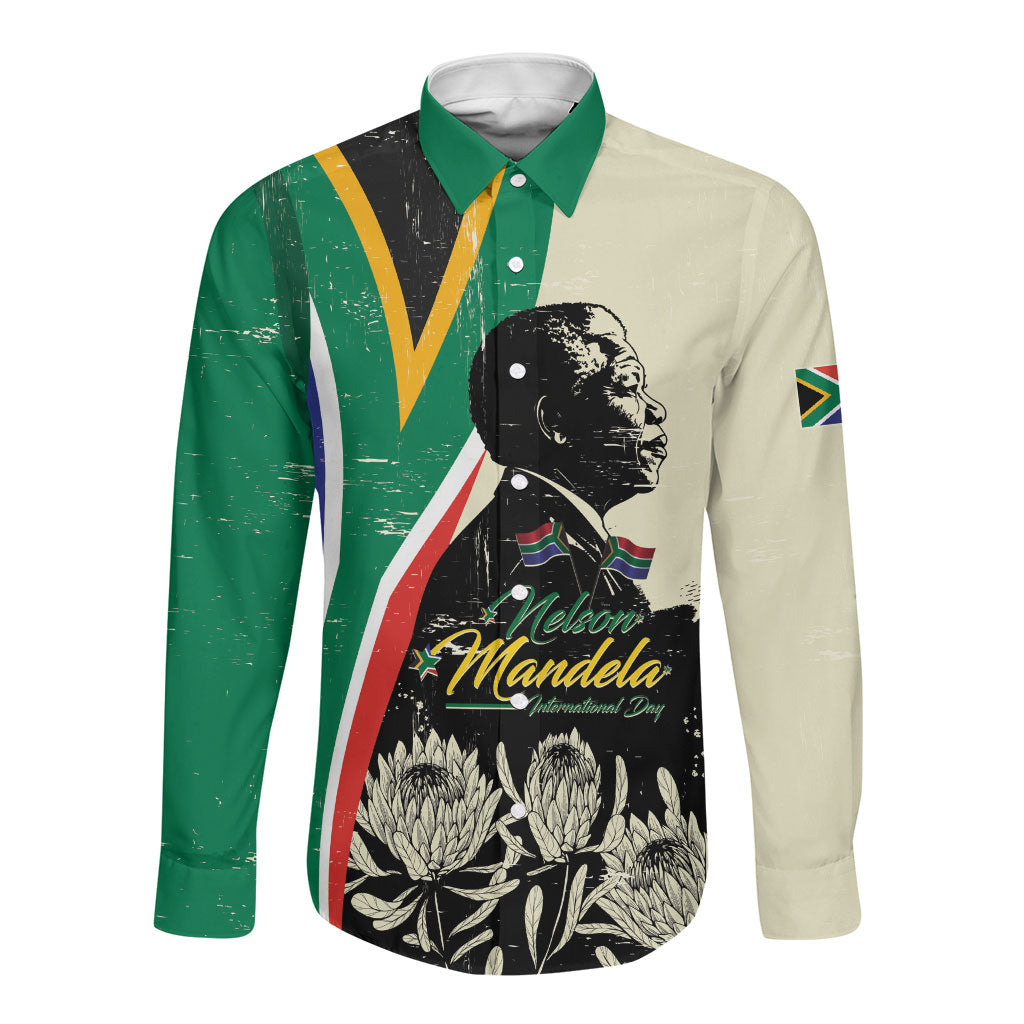 Personalized Nelson Mandela Day Long Sleeve Button Shirt South Africa Vintage Stylized