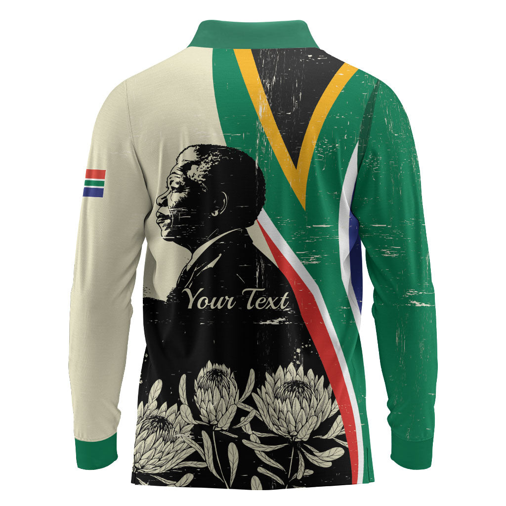 Personalized Nelson Mandela Day Long Sleeve Polo Shirt South Africa Vintage Stylized