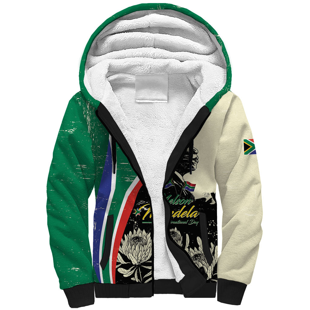 Personalized Nelson Mandela Day Sherpa Hoodie South Africa Vintage Stylized