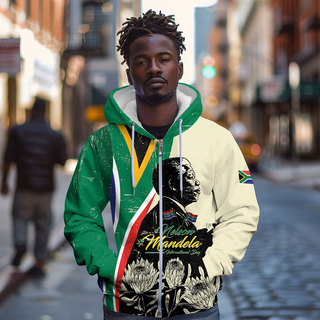 Personalized Nelson Mandela Day Zip Hoodie South Africa Vintage Stylized