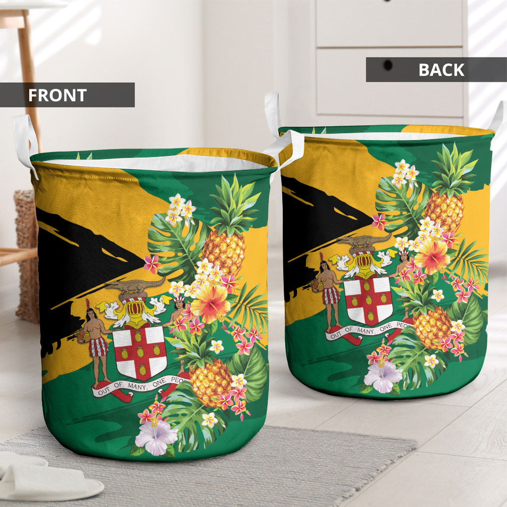 Jamaica Pineapple Laundry Basket Coat of Arms Tropical Flowers