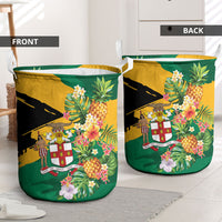 Jamaica Pineapple Laundry Basket Coat of Arms Tropical Flowers