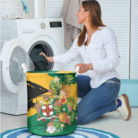 Jamaica Pineapple Laundry Basket Coat of Arms Tropical Flowers