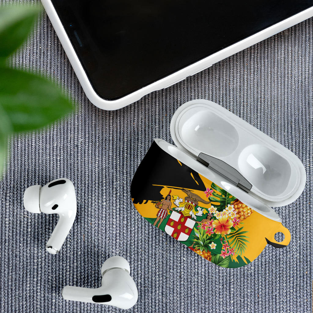 Jamaica Pineapple AirPods Case Coat of Arms Tropical Flowers