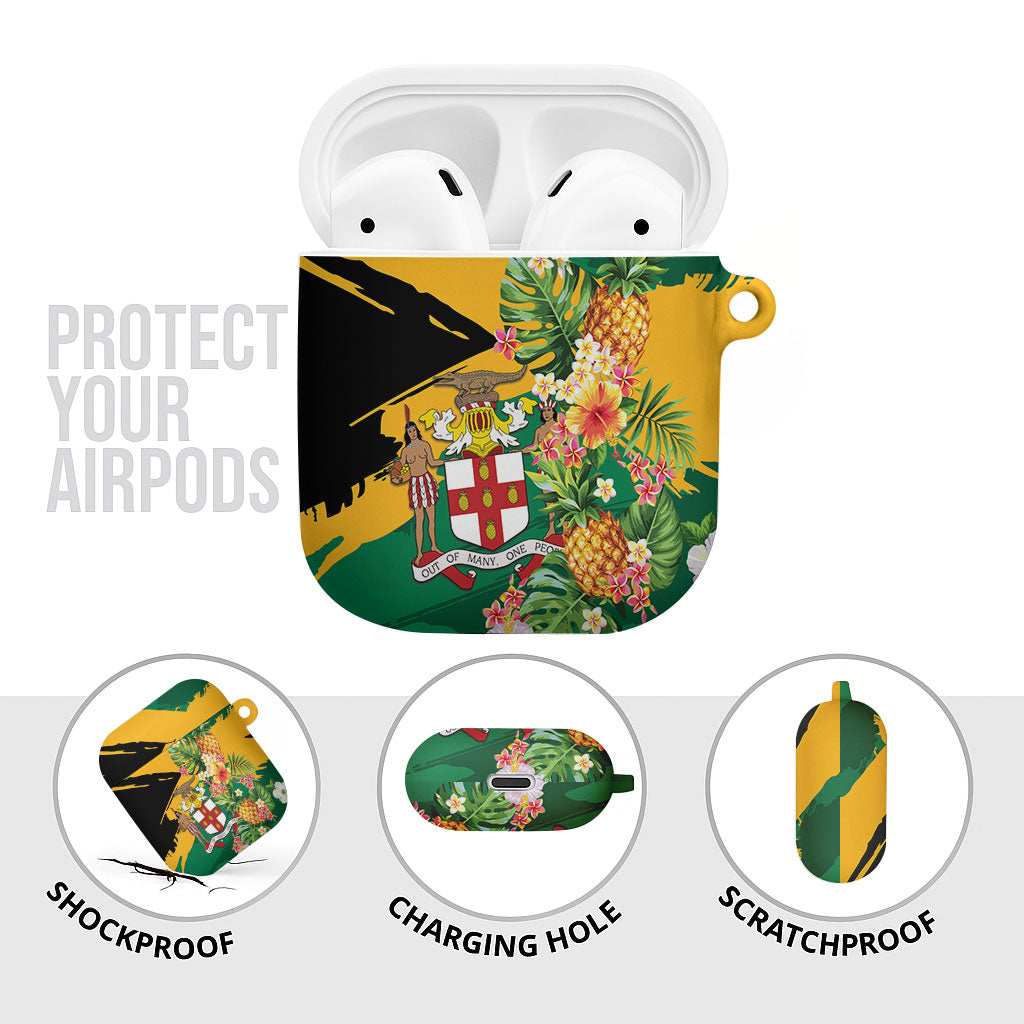 Jamaica Pineapple AirPods Case Coat of Arms Tropical Flowers