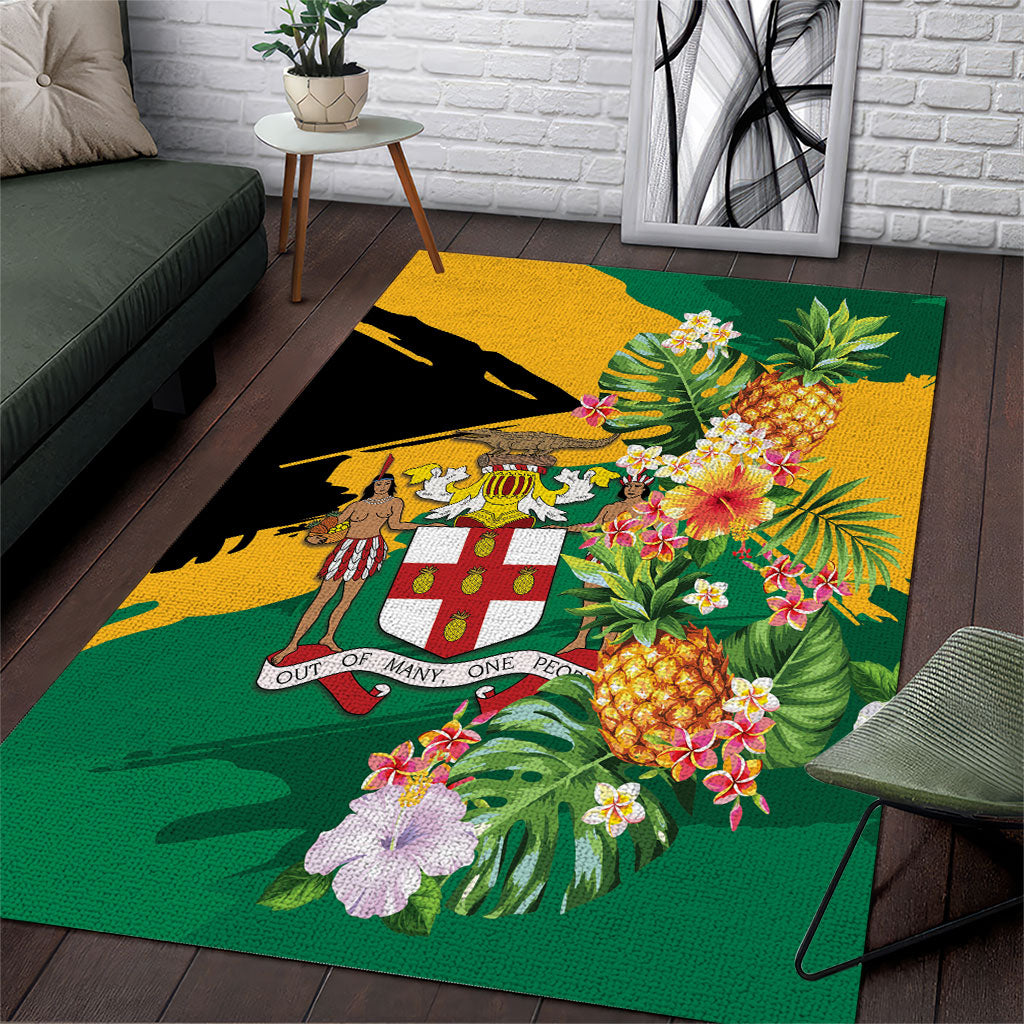 Jamaica Pineapple Area Rug Coat of Arms Tropical Flowers