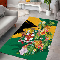 Jamaica Pineapple Area Rug Coat of Arms Tropical Flowers