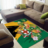 Jamaica Pineapple Area Rug Coat of Arms Tropical Flowers